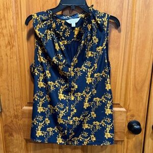 Market & Spruce Midnight Blue and Mustard Floral Top